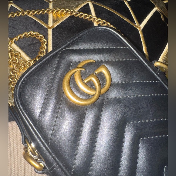 NEW Authentic Gucci Marmont Vertical Crossbody Black Leather/Gold Hardware - Picture 2 of 12